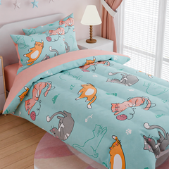 Cat Comforter Set Full for Girls, Ultra Soft Microfiber Bedding Sets with 4-Pieces, Cats Comforters Bed Sets for Kids Children Girl Bedroom Decor