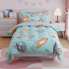 Cat Comforter Set Full for Girls, Ultra Soft Microfiber Bedding Sets with 4-Pieces, Cats Comforters Bed Sets for Kids Children Girl Bedroom Decor