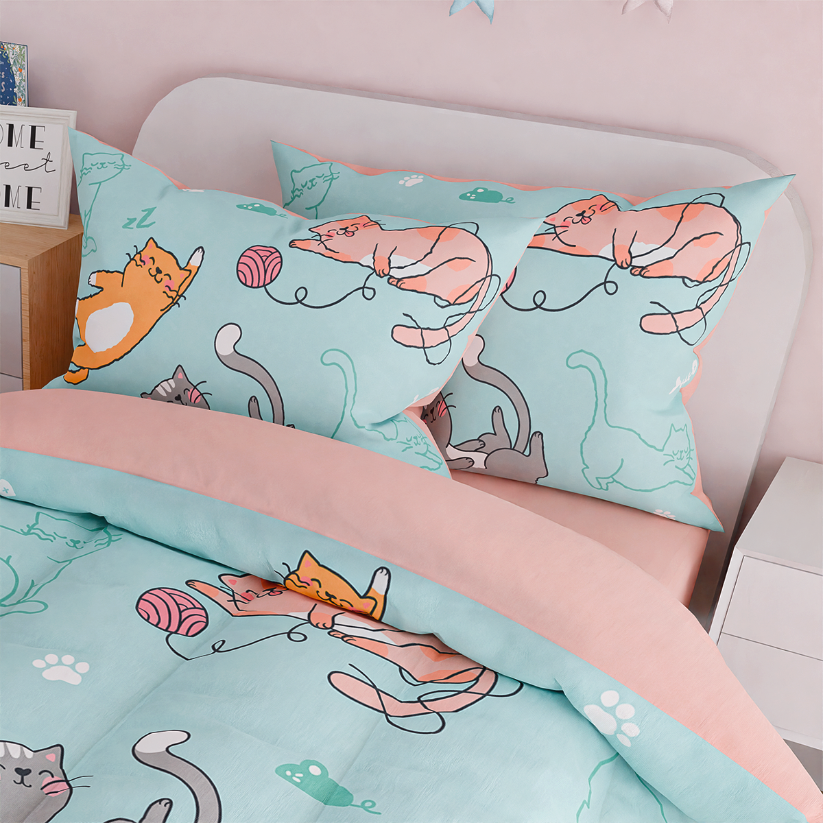 Cat Comforter Set Full for Girls, Ultra Soft Microfiber Bedding Sets with 4-Pieces, Cats Comforters Bed Sets for Kids Children Girl Bedroom Decor