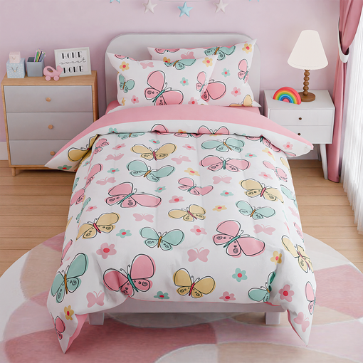 Butterfly Full Bedding Sets for Girls, Ultra Soft Microfiber Comforter Set with 4-Pieces, Bed Sets for Kid Tween Teen Bedroom Decor