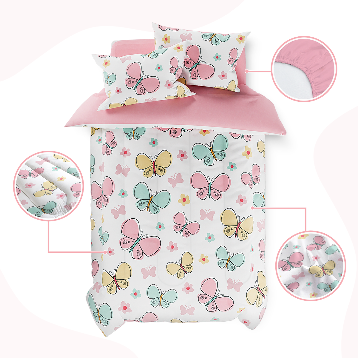 Pink Butterfly Dreamland Joy | Kids Microfiber Comforter Set Full
