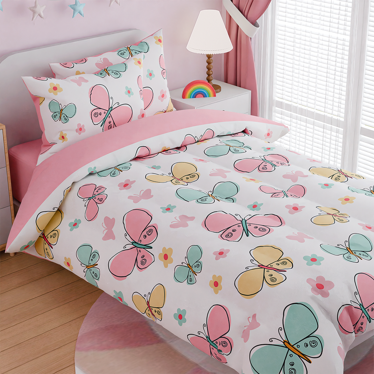 Pink Butterfly Dreamland Joy | Kids Microfiber Comforter Set Full