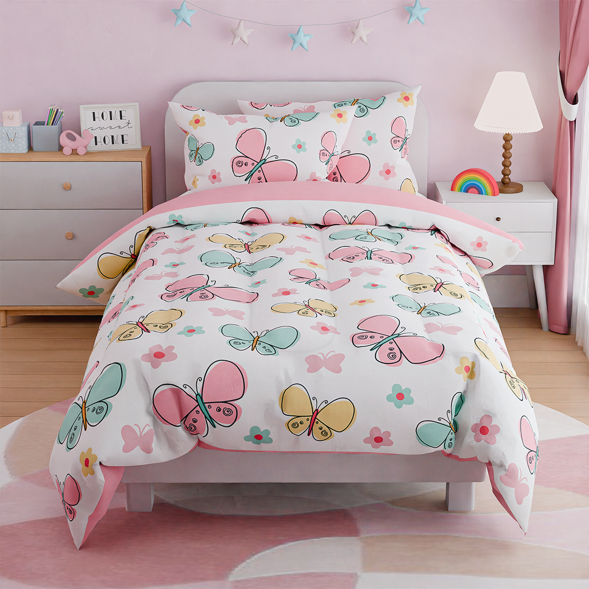 Pink Butterfly Dreamland Joy | Kids Microfiber Comforter Set Full