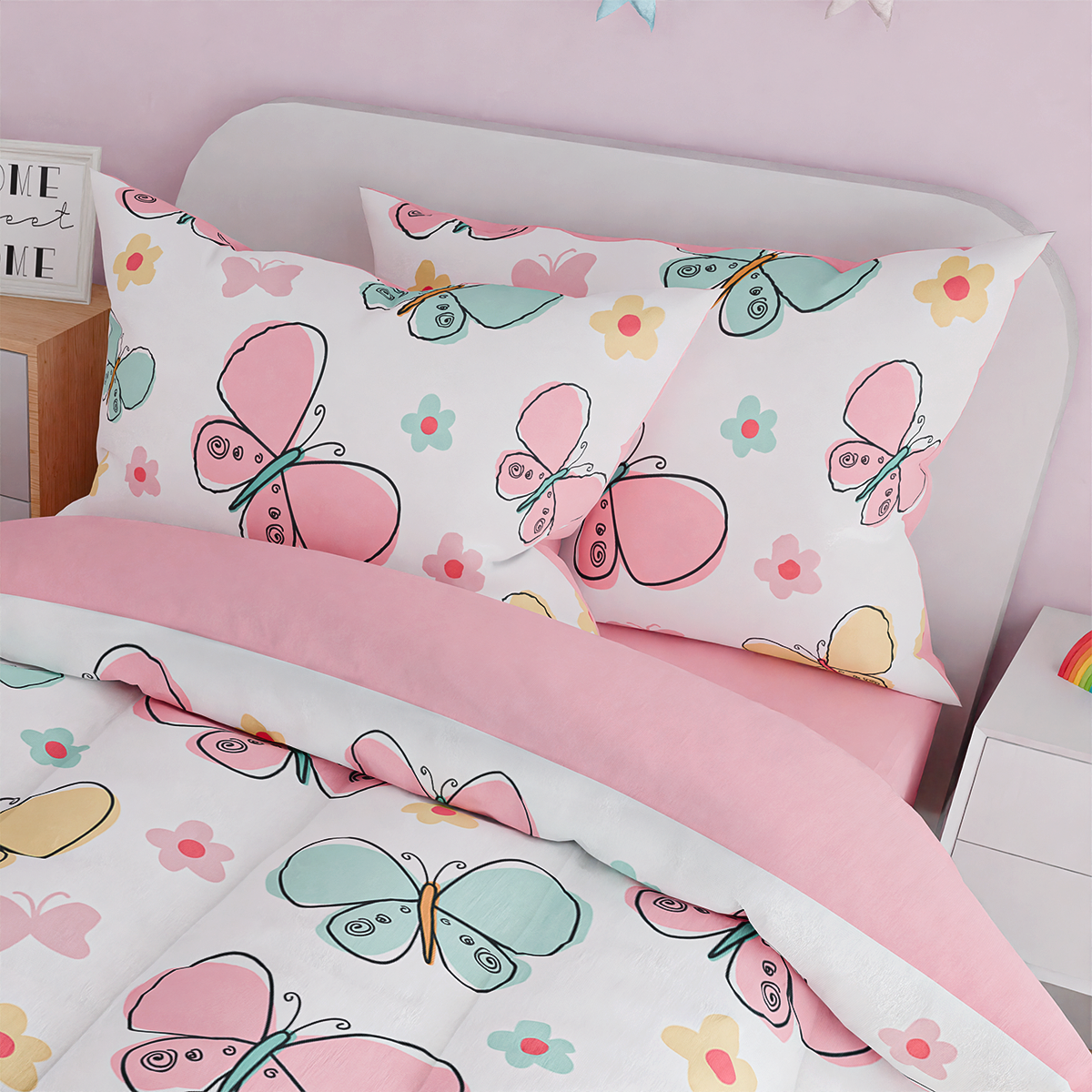 Pink Butterfly Dreamland Joy | Kids Microfiber Comforter Set Full