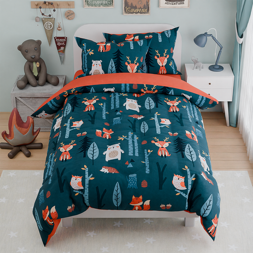 Woodland Animal Kids Bedding Set for Boys, Ultra Soft Microfiber Comforter Set Twin Size 3-Pieces, Comforters Bed Sets for Kid Tween Teen Bedroom Decor