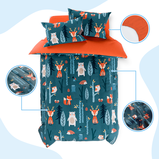 Woodland Animal Kids Bedding Set for Boys, Ultra Soft Microfiber Comforter Set Twin Size 3-Pieces, Comforters Bed Sets for Kid Tween Teen Bedroom Decor