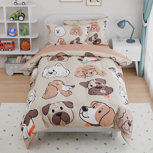 Dog Kids Bedding Set for Girls Boys, Ultra Soft Microfiber Comforter Set Twin Size 3-Pieces, Dogs Comforters Bed Sets for Kid Tween Teen Bedroom Decor