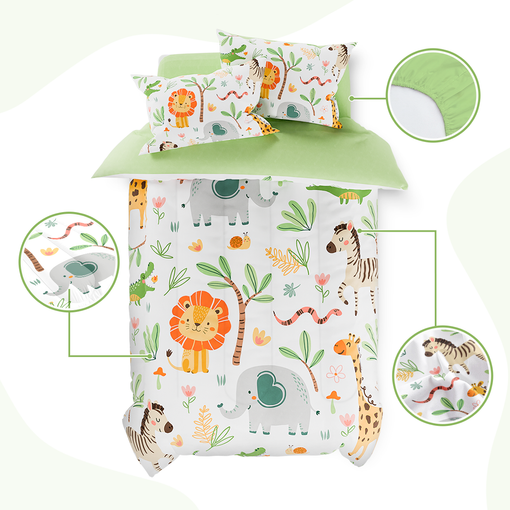 Jungle Animal Kids Bedding Set for Boys Girls, Ultra Soft Microfiber Comforter Set Full Size 4-Pieces, Comforters Bed Sets for Kid Tween Teen Bedroom Decor