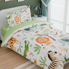 Jungle Animal Kids Bedding Set for Boys Girls, Ultra Soft Microfiber Comforter Set Full Size 4-Pieces, Comforters Bed Sets for Kid Tween Teen Bedroom Decor