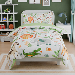 Jungle Animal Kids Bedding Set for Boys Girls, Ultra Soft Microfiber Comforter Set Full Size 4-Pieces, Comforters Bed Sets for Kid Tween Teen Bedroom Decor