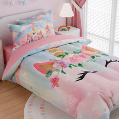 Unicorns Bedding Set for Girls Kids Children, Ultra Soft Microfiber Comforter Set Full Size with 4-Pieces, Comforters Bed Sets Bedroom Decor