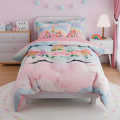 Unicorns Bedding Set for Girls Kids Children, Ultra Soft Microfiber Comforter Set Full Size with 4-Pieces, Comforters Bed Sets Bedroom Decor