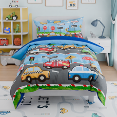 Transportation Kids Bedding Set for Boys, Ultra Soft Microfiber Comforter Set Twin Size with 3-Pieces, Comforters Bed Sets for Boy Children Kids