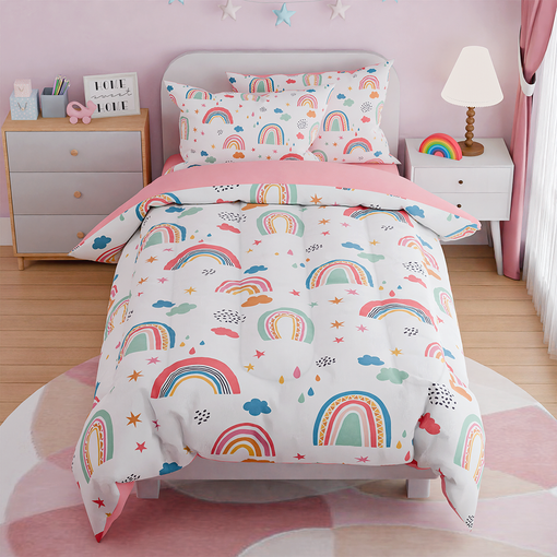 Rainbow Twin Bedding Set for Girls, Ultra Soft Microfiber Comforter Set Full Size with 4-Pieces for Kids Teen, Bed Set Comforters for Bedroom Decor