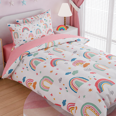 Rainbow Twin Bedding Set for Girls, Ultra Soft Microfiber Comforter Set Full Size with 4-Pieces for Kids Teen, Bed Set Comforters for Bedroom Decor