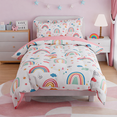 Rainbow Twin Bedding Set for Girls, Ultra Soft Microfiber Comforter Set Full Size with 4-Pieces for Kids Teen, Bed Set Comforters for Bedroom Decor