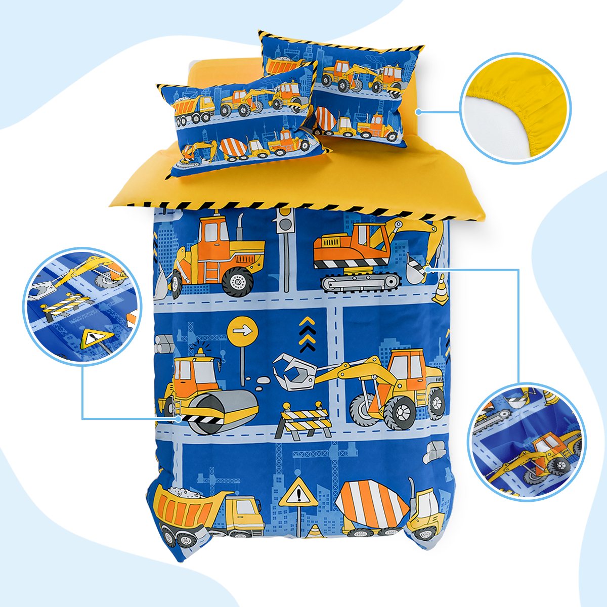 blue Construction Dreamland Joy | Kids Microfiber Comforter Set Twin