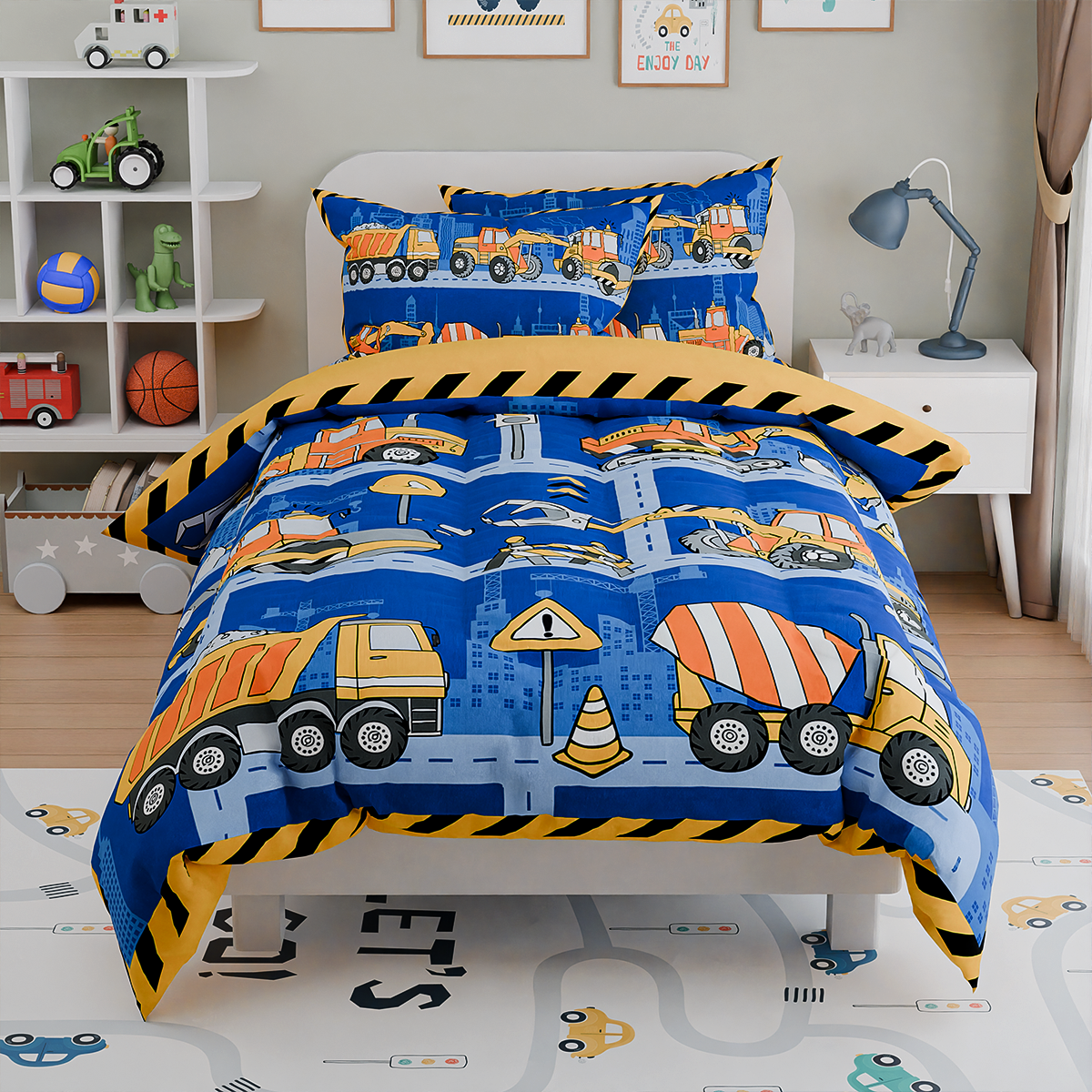 blue Construction Dreamland Joy | Kids Microfiber Comforter Set Twin