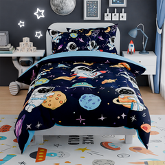 Astronaut Bedding Sets for Boys, Ultra Soft Microfiber Comforter Full Size Set with 4-Pieces, Comforters for Kids Children Boy Bedroom Decor