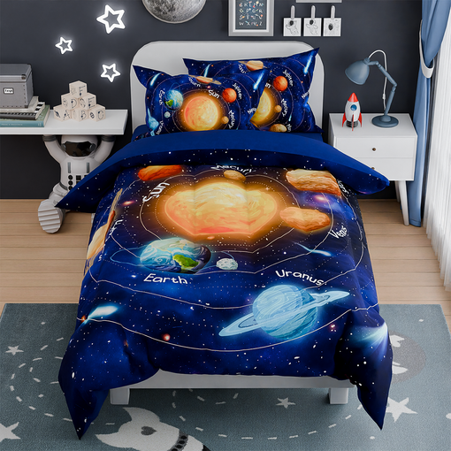 Solar System Comforter Set Twin, Ultra Soft Microfiber Bedding Sets with 3-Pieces, Comforters Bed Sets for Kids Children Boy Bedroom Decor