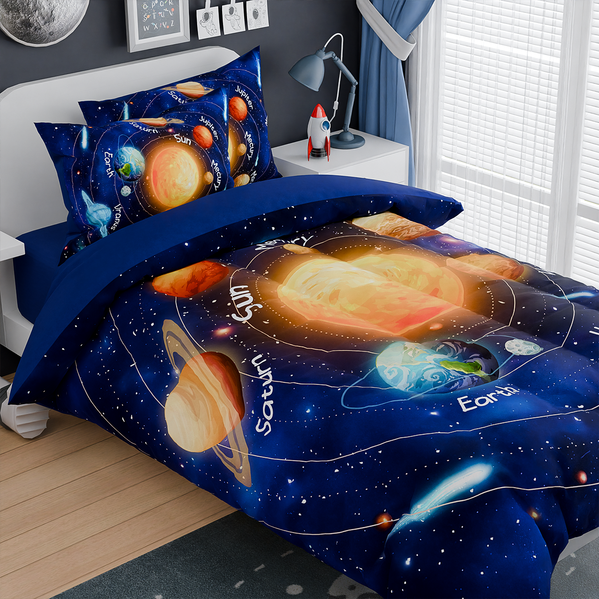 Blue Solar System Dreamland Joy | Kids Microfiber Comforter Set Full