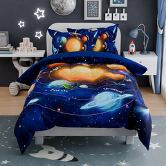 Solar System Comforter Set Full, Ultra Soft Microfiber Bedding Sets with 4-Pieces, Comforters Bed Sets for Kids Children Boy Bedroom Decor