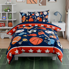 Sports Bedding Sets for Boys, Ultra Soft Microfiber Comforter Full Size Set with 4-Pieces, Comforters for Kids Children Boy Bedroom Decor