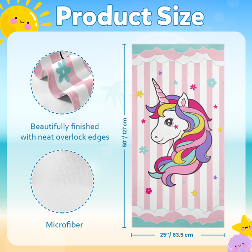 Unicorn Beach Towel for Girls - 60"x30" Quick Dry Lightweight Kids Towels - Perfect for Beach Pool Swim Bath Travel Picnic Camping