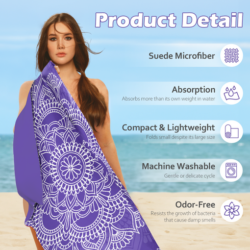 Mandala Beach Towel for Women - Microfiber Beach Towel 35"x70" Quick Dry Sand Free Towels for Adults - Perfect for Beach Pool Swim Bath Travel Camping Picnic