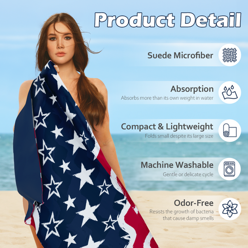 American Flag Beach Towel for Men Women 35"x70" - Quick Dry Lightweight Microfiber Beach Towels for Adult - Perfect for Beach Pool Swim Bath Camping Picnic Yoga