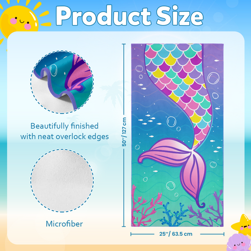 Mermaid Beach Towel for Girls 60"x30"- Microfiber Beach Towel - Quick Dry Lightweight Kids Towels - Perfect for Beach Pool Swim Bath Travel Picnic Camping