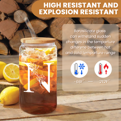 Monogram N Initial Glass Cup 16 Oz Can Coffee Cups with Lid and Straw - Gifts for Womens on Birthday