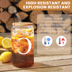 Monogram O Initial Glass Cup 16 Oz Can Coffee Cups with Lid and Straw - Gifts for Womens on Birthday