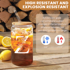 Monogram Z Initial Glass Cup 16 Oz Can Coffee Cups with Lid and Straw - Gifts for Womens on Birthday