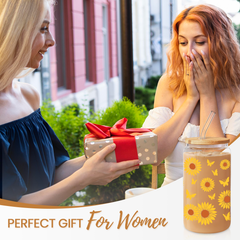 Sunflower GlassGlow | Glass Tumbler with Bamboo Lid 16oz