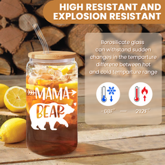 Mom 16 Oz Can Glass Coffee Cup with Bamboo Lid & Straw - Mothers Day Gifts for Mom from Daughter Son