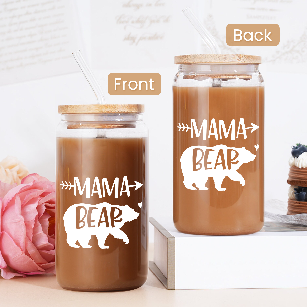 Mama Bear GlassGlow | Glass Tumbler with Bamboo Lid 16oz