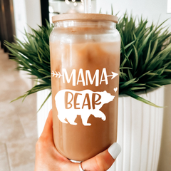 Mama Bear GlassGlow | Glass Tumbler with Bamboo Lid 16oz