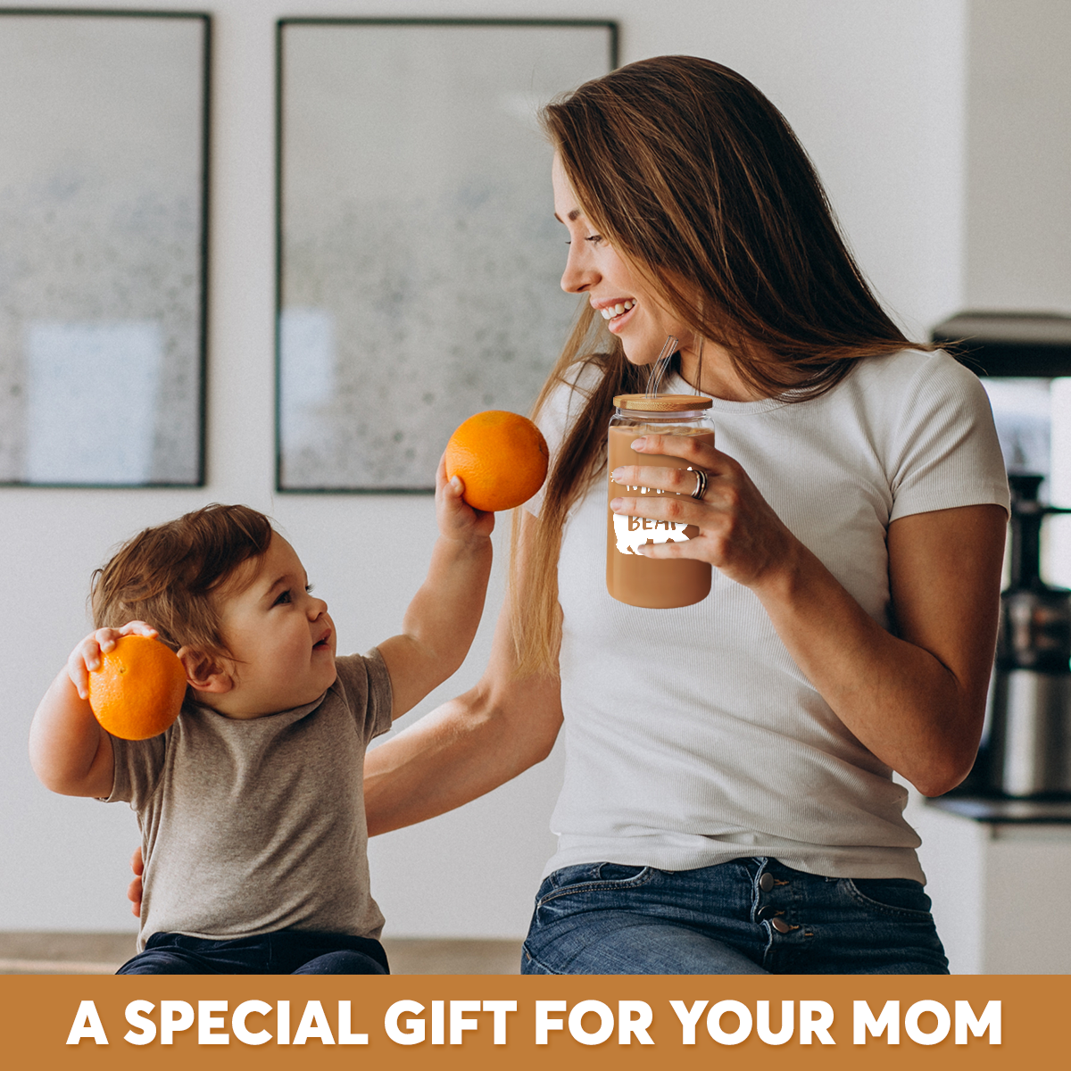 Mama Bear GlassGlow | Glass Tumbler with Bamboo Lid 16oz