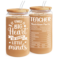 Teacher 16 Oz Can Glass Coffee Cup with Straws - Teacher Appreciation Gift on Birthday Back To School