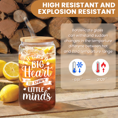 Teacher 16 Oz Can Glass Coffee Cup with Straws - Teacher Appreciation Gift on Birthday Back To School