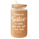 Sister GlassGlow | Glass Tumbler with Bamboo Lid 16oz