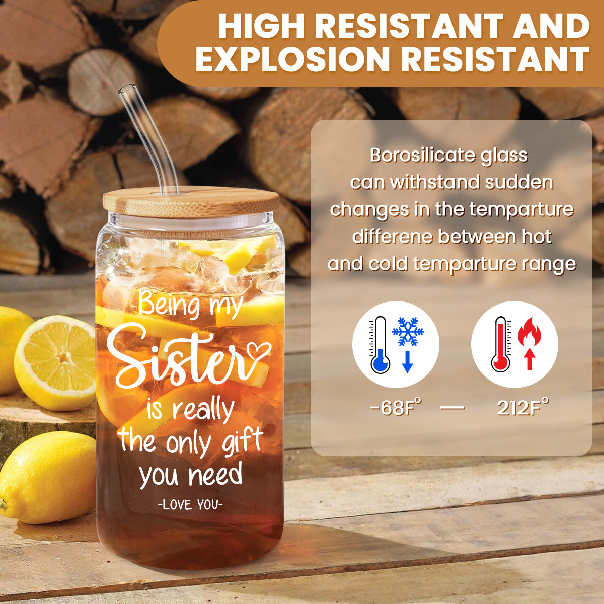 Sister GlassGlow | Glass Tumbler with Bamboo Lid 16oz