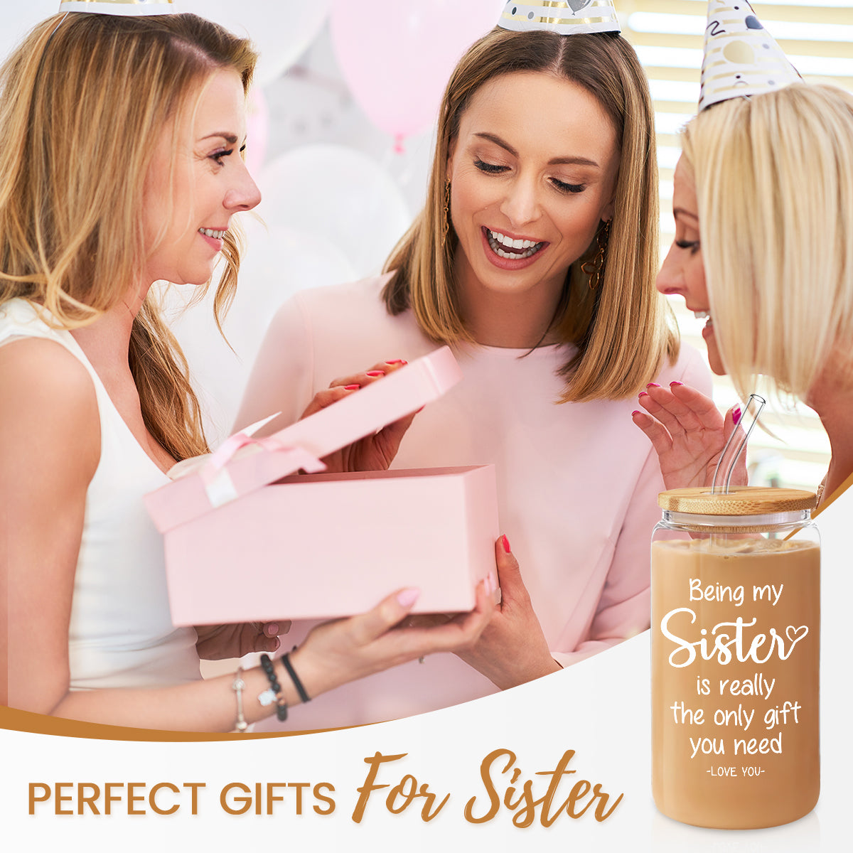 Sister GlassGlow | Glass Tumbler with Bamboo Lid 16oz