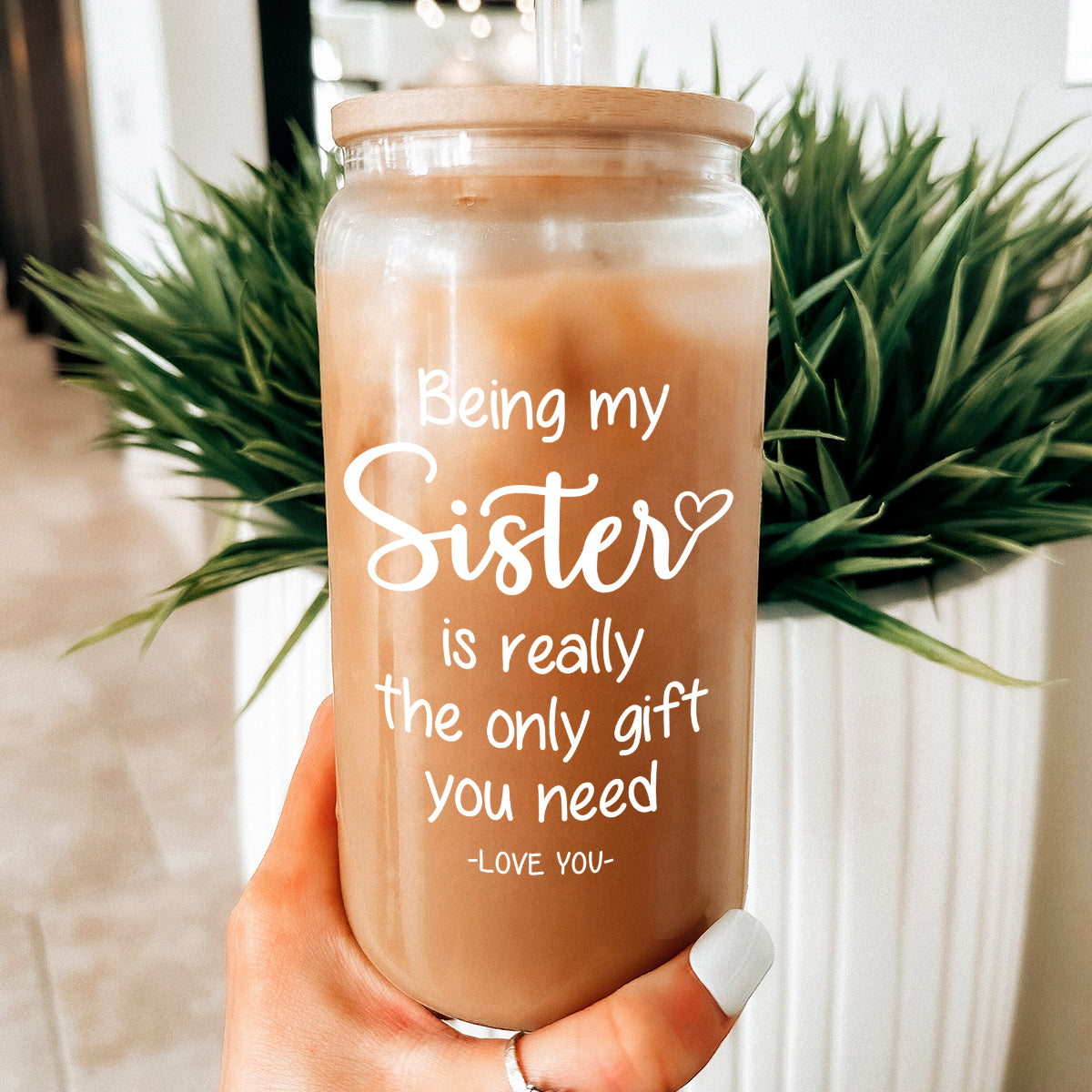 Sister GlassGlow | Glass Tumbler with Bamboo Lid 16oz