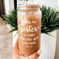 Sister GlassGlow | Glass Tumbler with Bamboo Lid 16oz