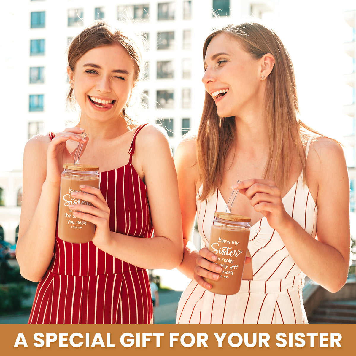 Sister GlassGlow | Glass Tumbler with Bamboo Lid 16oz