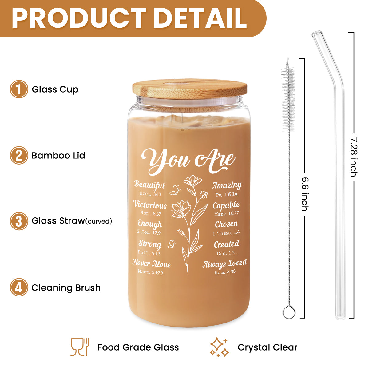 Christian GlassGlow | Glass Tumbler with Bamboo Lid 16oz