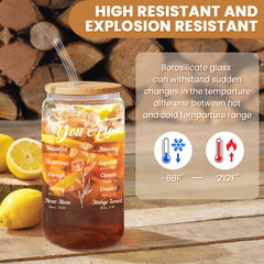 Inspirational 16 Oz Can Glass Coffee Cup with Bamboo Lid & Straw - Christian Gifts for Women