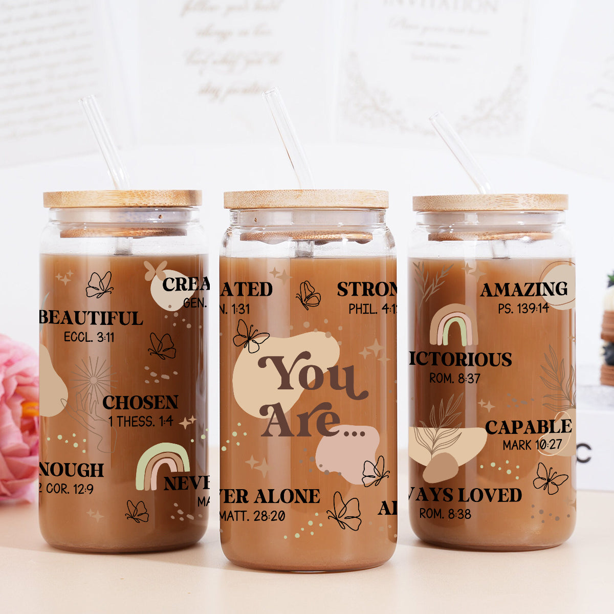 "You Are" Christian GlassGlow | Glass Tumbler with Bamboo Lid 16oz